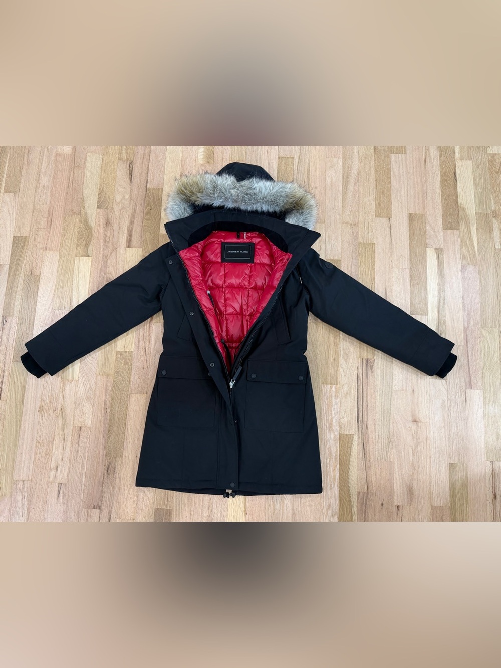 Andrew Marc Black Faux Fur Hood Insulated Winter Parka Coat Small